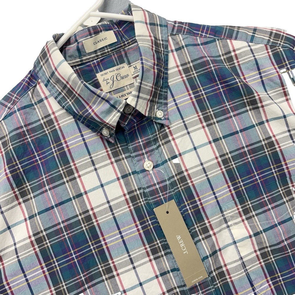 J. Crew‎ Shirt Mens M Classic Secret Wash Short Sleeve Tartan Plaid Button NEW